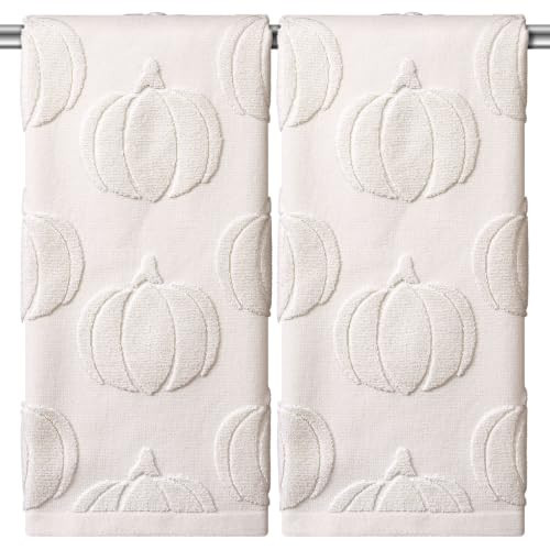 Czlotyh 2 Pcs Fall Hand Towels Pumpkin Beige Jacquard Fall Bathroom Decor | Amazon (US)