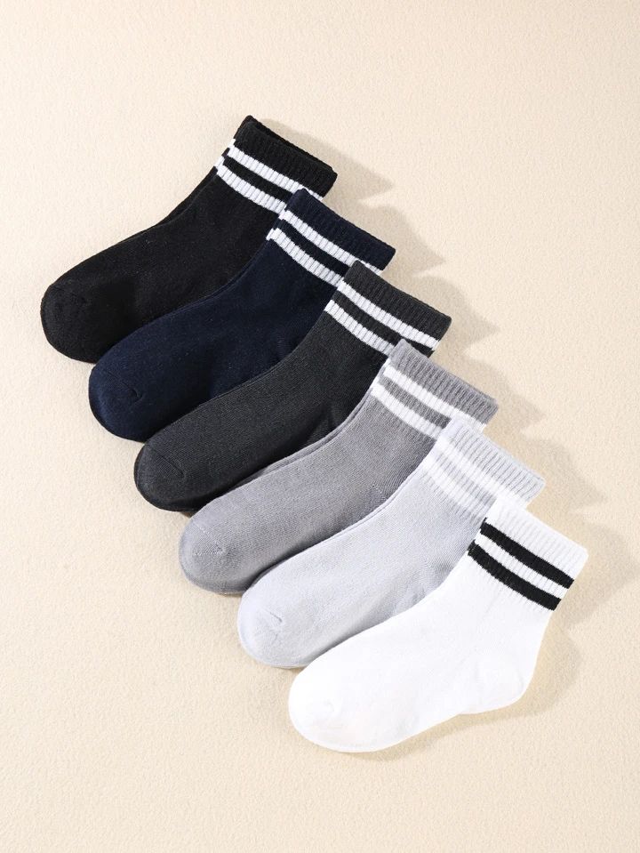6pairs Kids Striped Pattern Casual Crew Socks For Daily Life | SHEIN