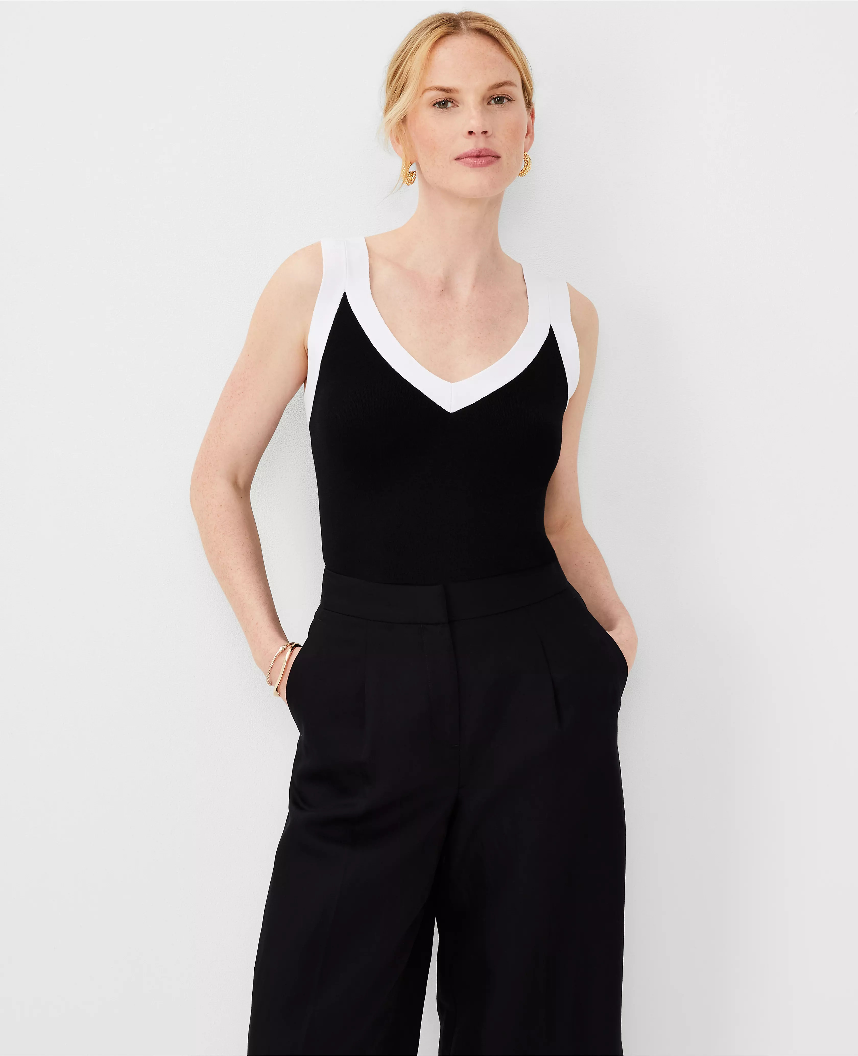 Tipped V-Neck Sweater Tank Top | Ann Taylor (US)