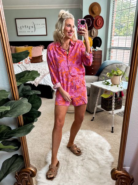 The cutest linen button down top and drawstring shorts from Target
Obsessing over this floral print, but they have a striped option in the exact same colorway! 💕🧡Wearing a small and both pieces fit tts 

#LTKTravel #LTKStyleTip #LTKFindsUnder50