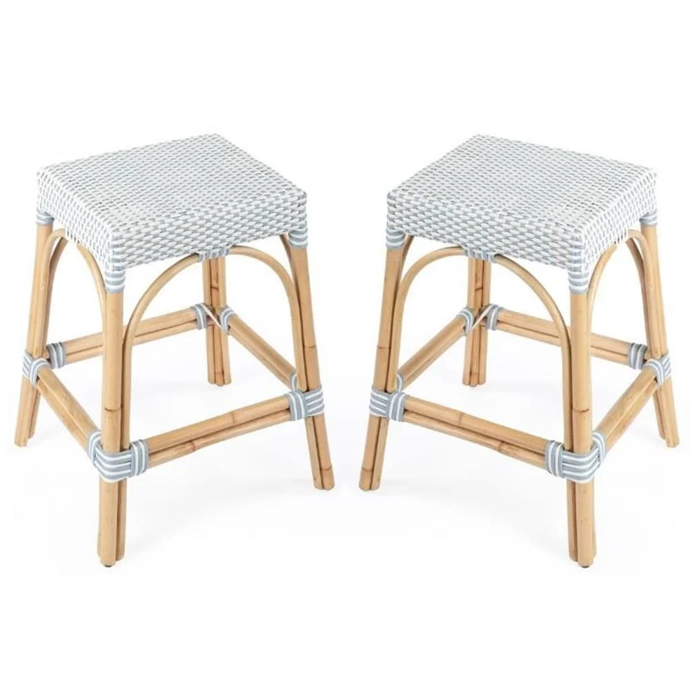 Home Square Twilight Blue & White Rattan Counter Stool - Set of 2 - Walmart.com | Walmart (US)