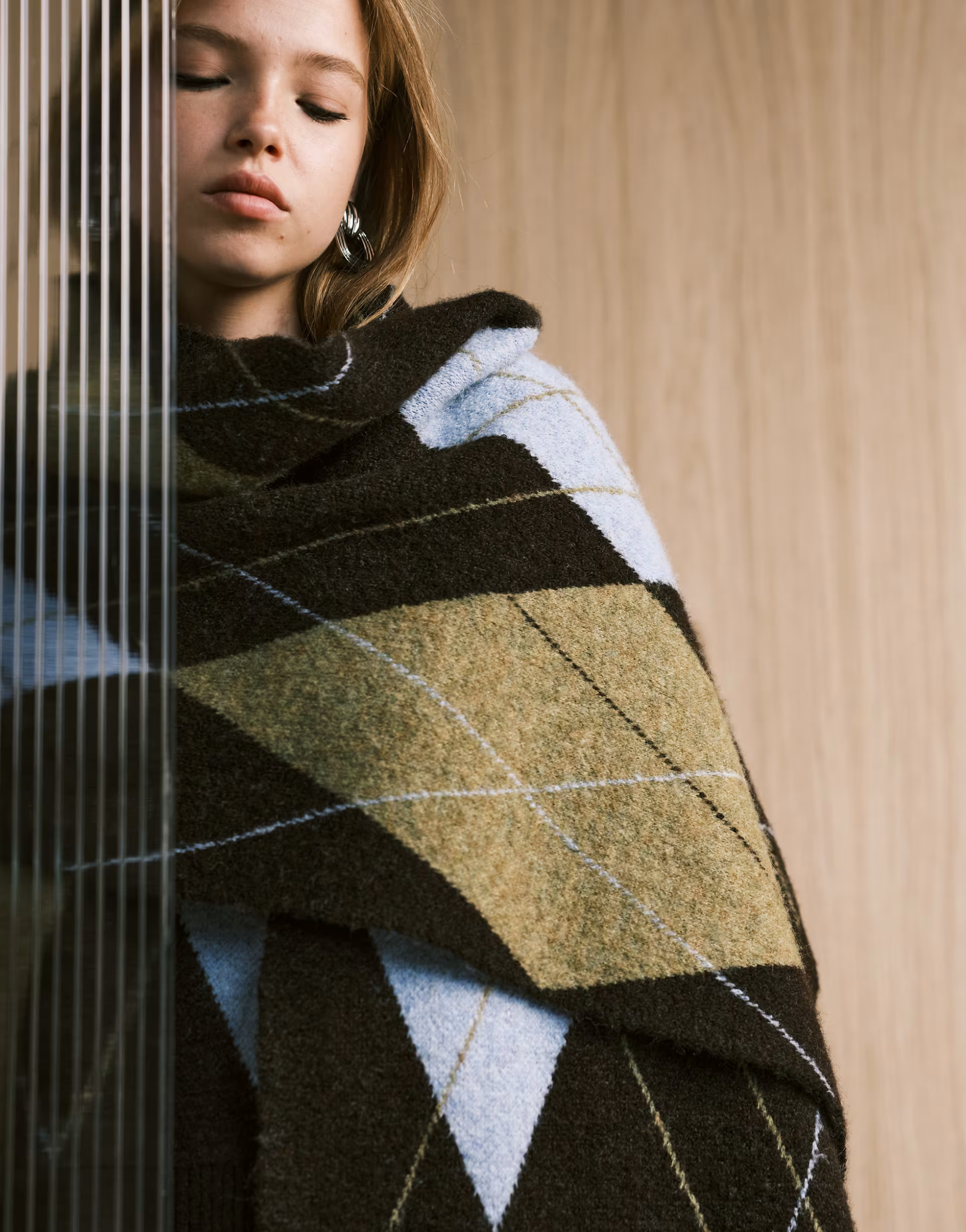 ASOS DESIGN oversized argyle check knitted scarf in brown multi | ASOS | ASOS (Global)