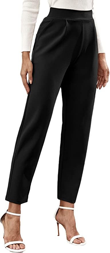 Floerns Women's Solid High Waist Tapered Ankle Stretch Work Pants Black M at Amazon Women’s Clo... | Amazon (US)