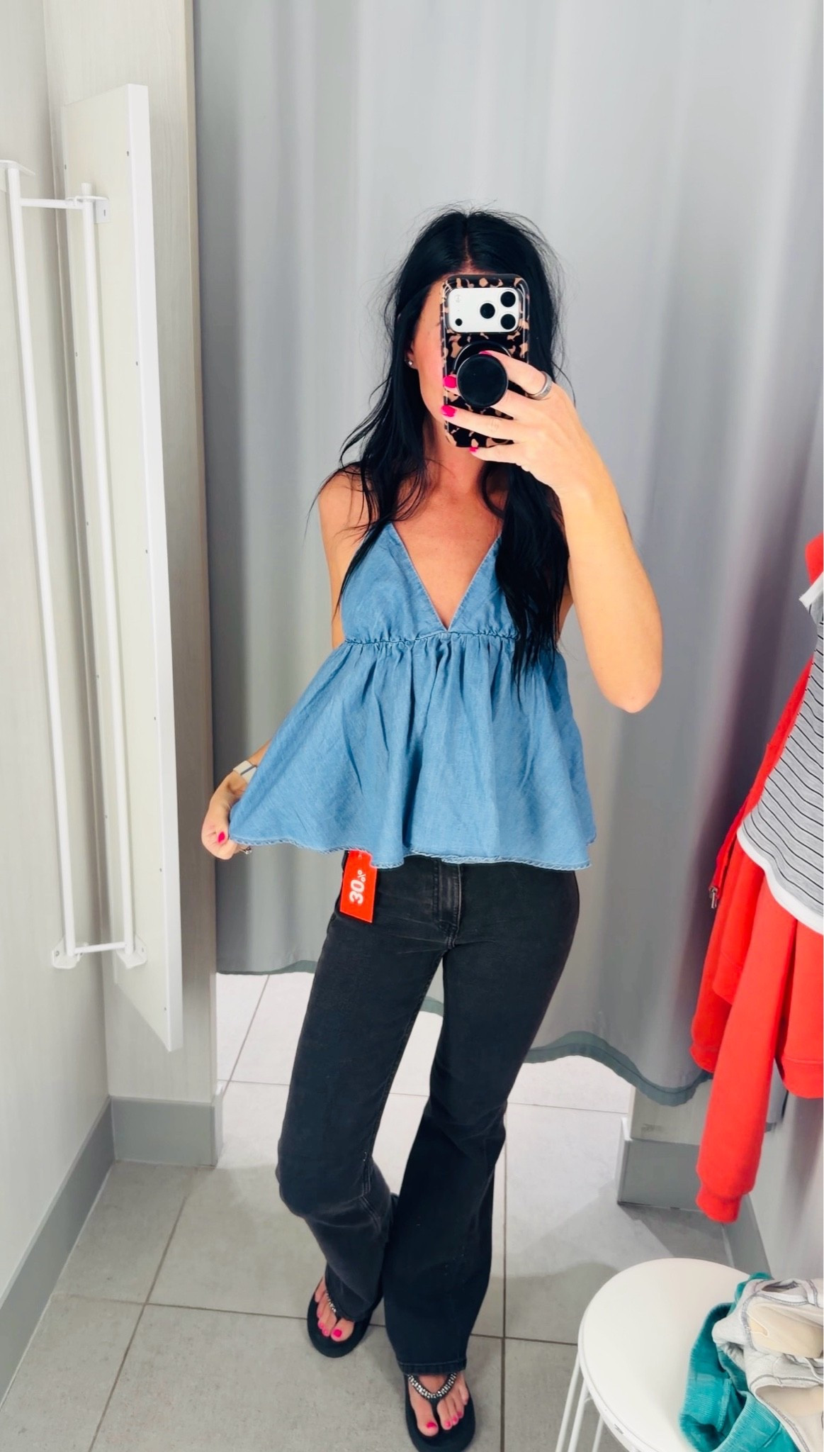 This denim top is so freaking cute! Wearing size XS. These black jeans are very flattering too! Wearing size 0

#LTKootd #LTKdayinmylife #LTKSaleAlert