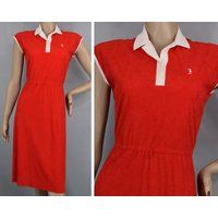 Cherry Red & White Terry Cloth Vintage 80S Dress Preppy Sleeveless S M | Etsy (US)