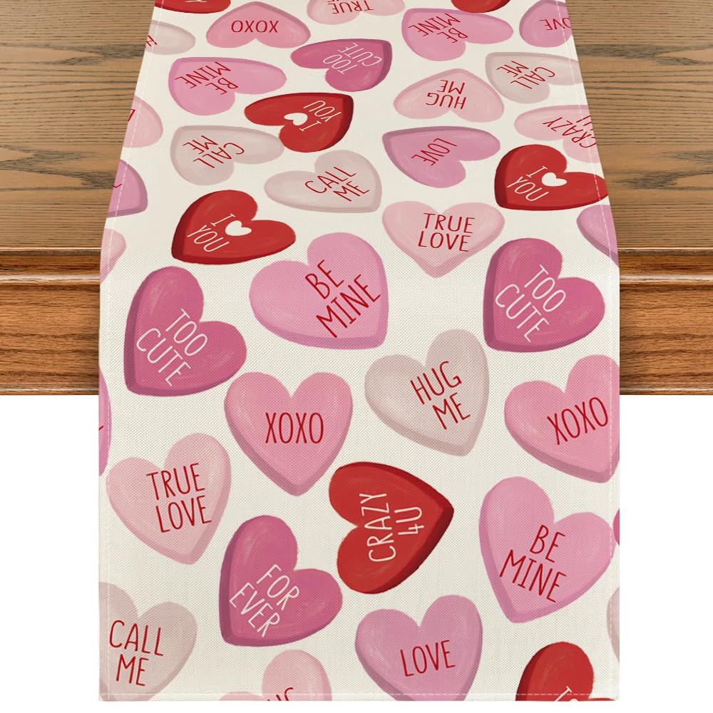 Artoid Mode Pink Ture Love Heart Valentine's Day Table Runner, Seasonal Kitchen Dining Table Deco... | Amazon (US)