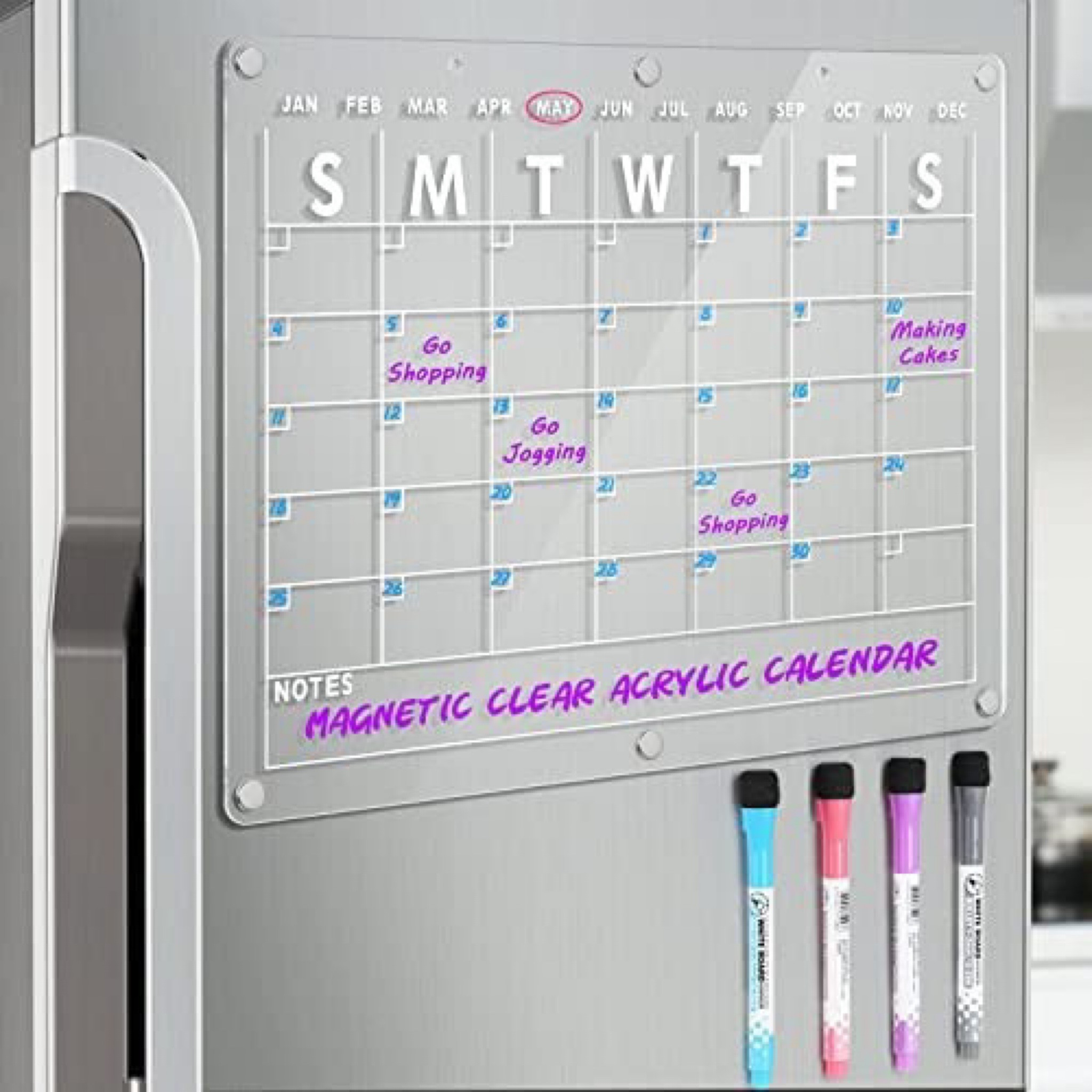 Acrylic dry erase calendar to hang on the frig and keep your family organized! The pens and calendar are magnetic for an easy stick 

#LTKfamily #LTKhome #LTKGiftGuide