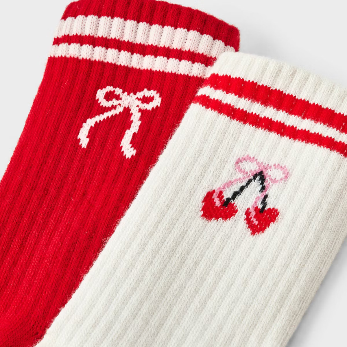 Girls' 2pk Cherries Crew Socks - Cat & Jack™ Cream/Red | Target