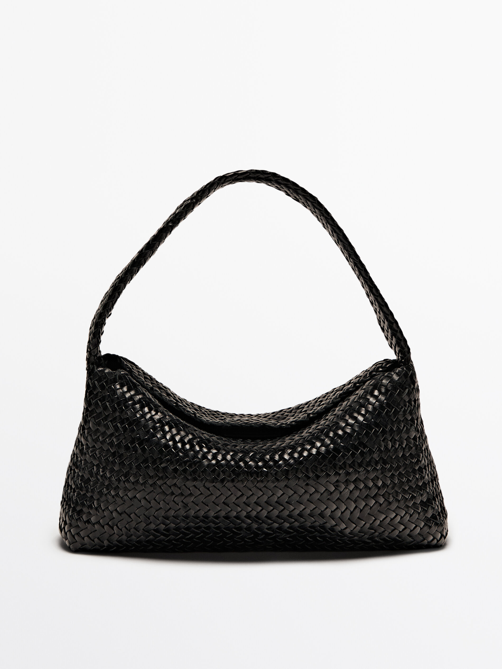 Nappa leather woven croissant bag | Massimo Dutti UK