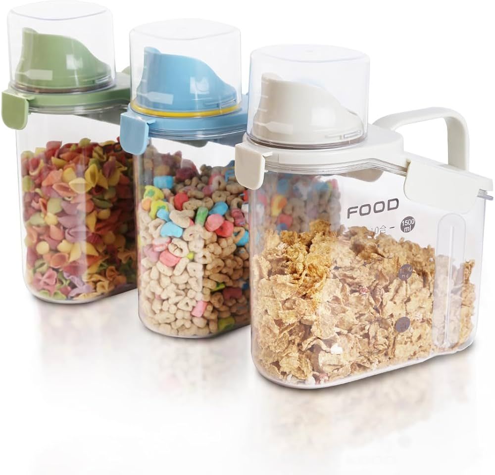 3 Pieces Cereal Containers Storage, 51fl.oz/1.5L Compact Crystal Clear Dry Food Storage Container... | Amazon (US)