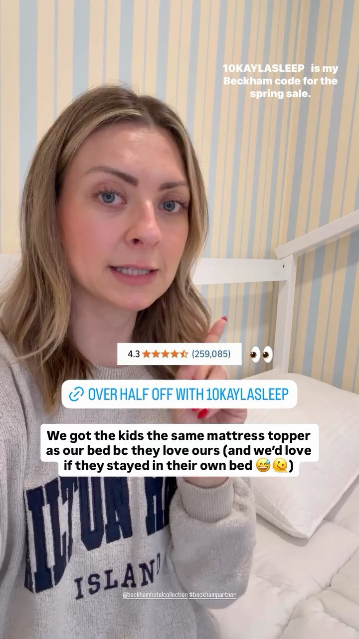 @beckhamhotelcollection #beckhampartner  We got the kids the same mattress topper as our bed bc they love ours (and we’d love if they stayed in their own bed 😅🫠) 