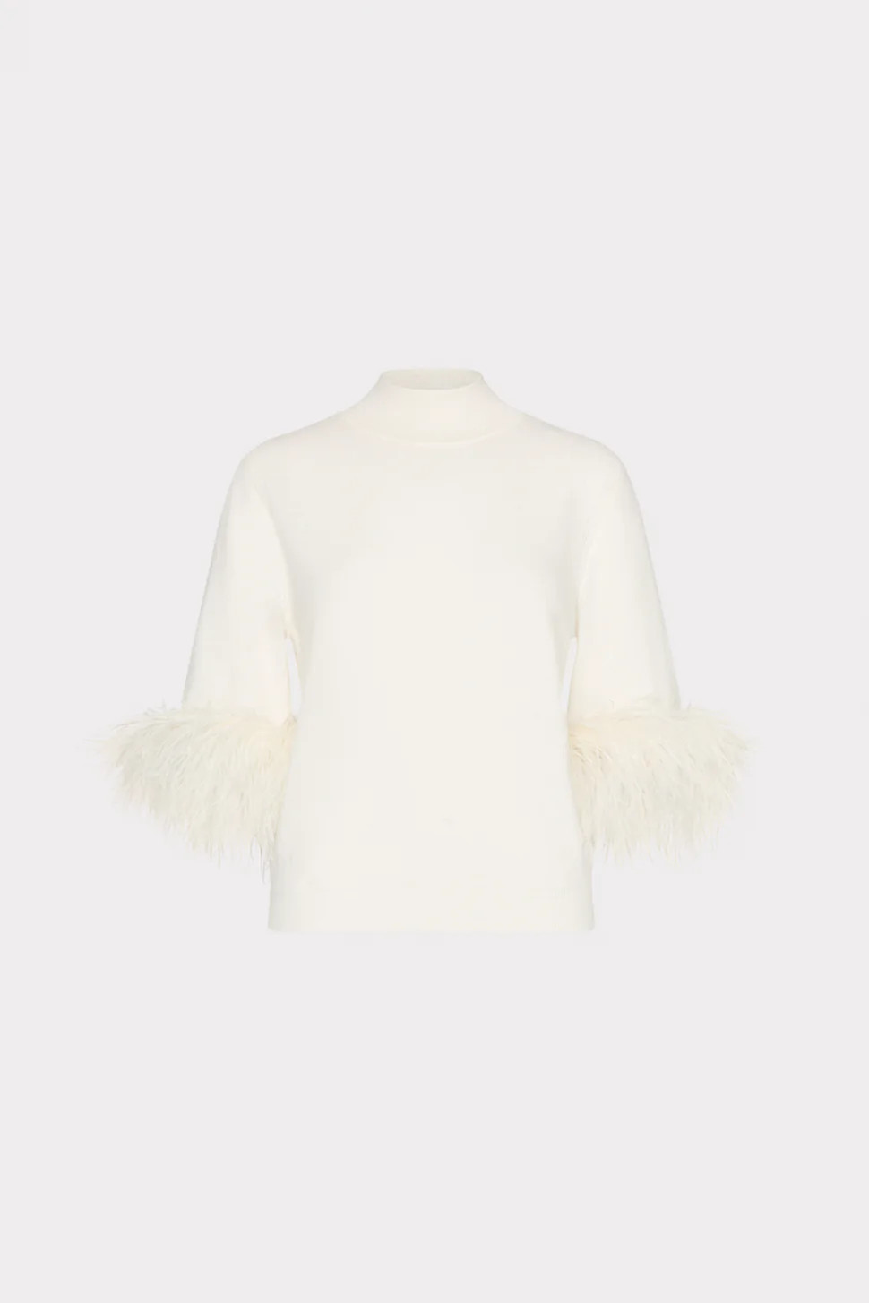 Short Sleeve Feather Mock Neck Sweater | MILLY