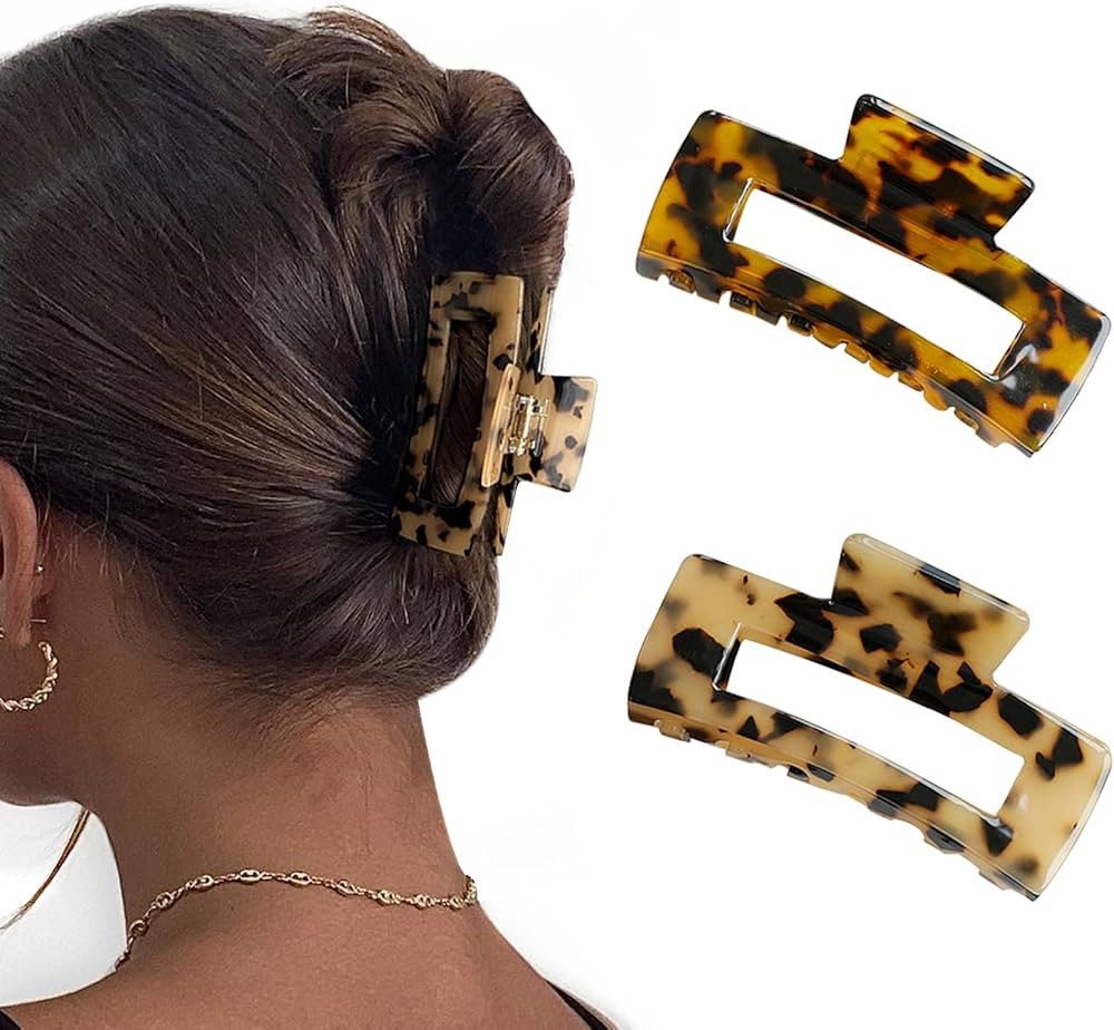 Wekin Large Hair Claw Clips for Thick Hair, 2 Pack Tortoise Hair Clips, Acrylic Celluloid French ... | Amazon (US)