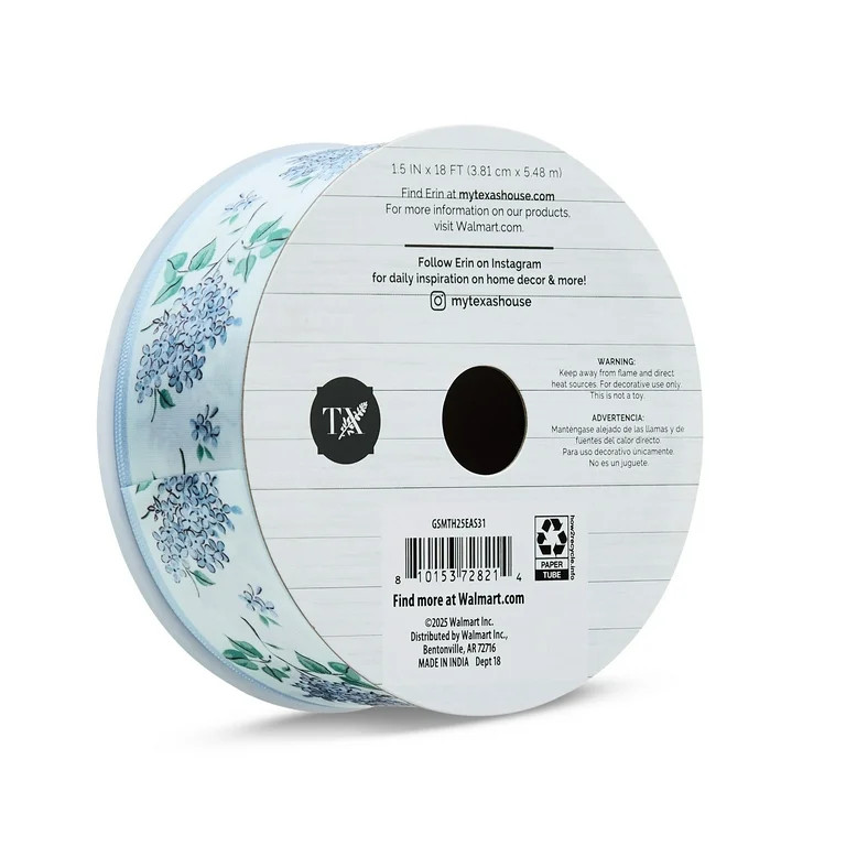 My Texas House Blue Floral Easter Single Face Ribbon, 18 ft - Walmart.com | Walmart (US)