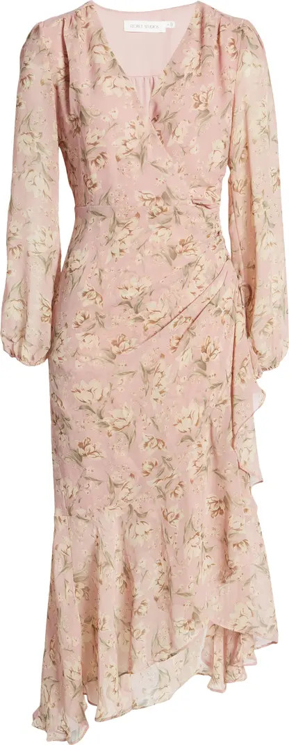 FLORET STUDIOS Floral Surplice Long Sleeve Midi Dress | Nordstrom | Nordstrom