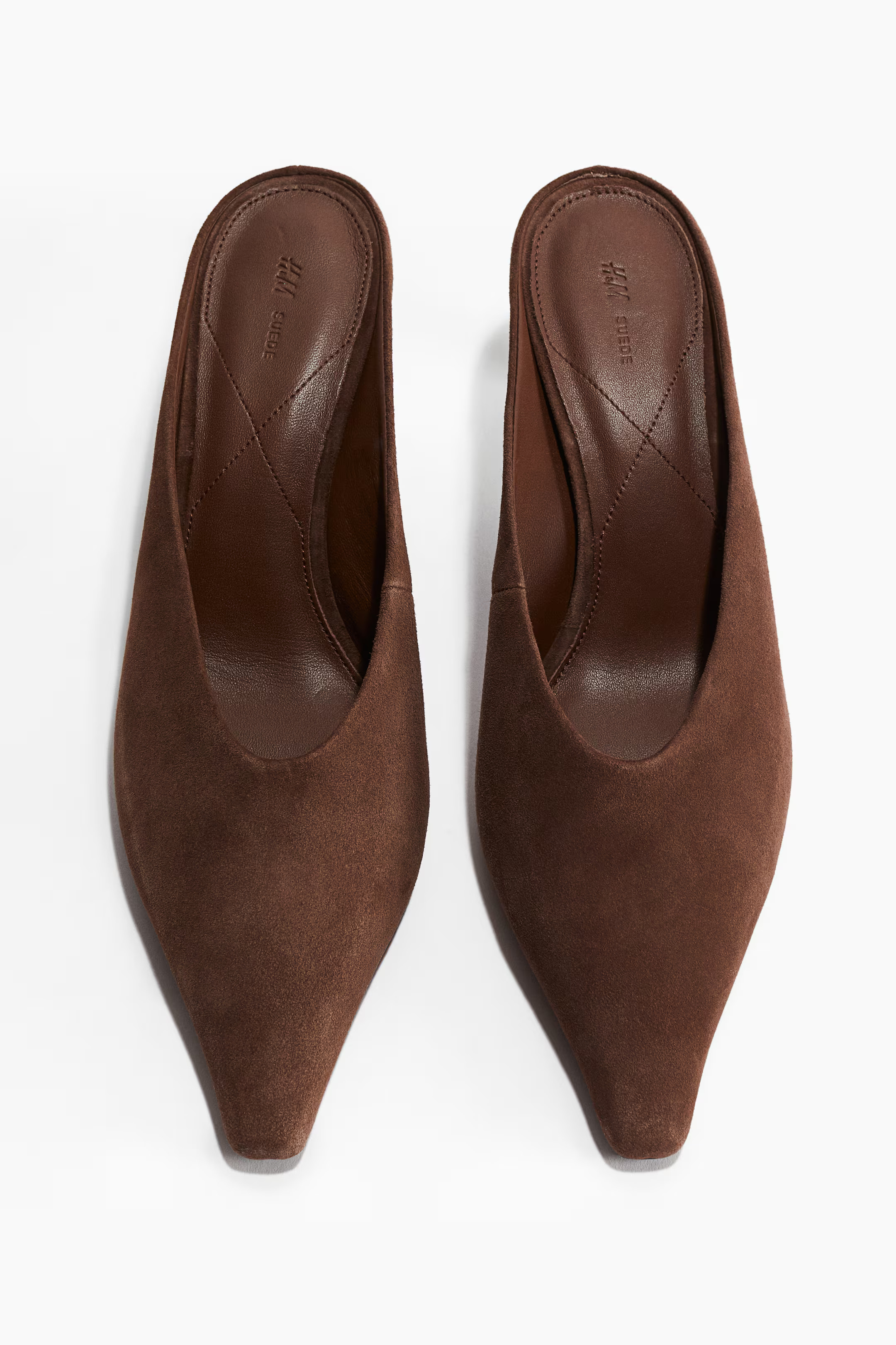 Pointed suede mules - Brown - Ladies | H&M GB | H&M (UK, MY, IN, SG, PH, TW, HK)