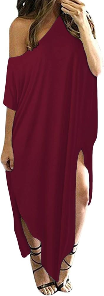 ZANZEA Women Summer Maxi Long Dress Casual Loose Kaftan Off Shoulder Sundress Beach Cover Up Dress | Amazon (US)