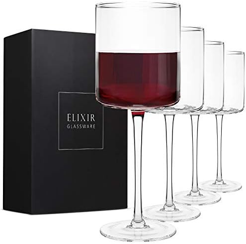 Square Red Wine Glasses Set of 4 - Hand Blown Edge Wine Glasses - Modern Flat Bottom Wine Glasses... | Amazon (US)