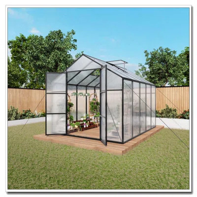 Newly Design Aluminum Frame greenhouse 8x10 FT Polycarbonate Greenhouse Heavy Duty Walk-in Greenhouses for Garden Backyard in All Season | Wayfair North America