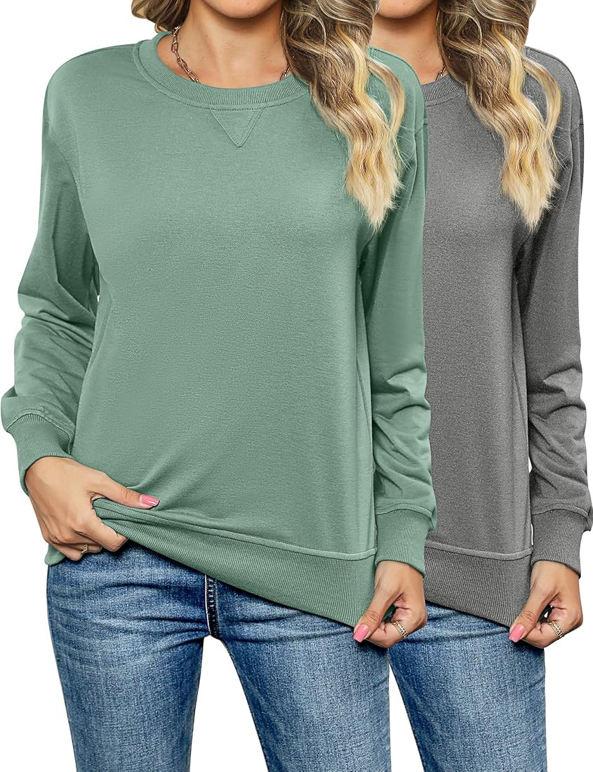 Xaatren 2 Pieces Womens Casual Long Sleeve Sweatshirt Crew Neck Pullover Top Sweatshirt Loose Fit... | Amazon (US)