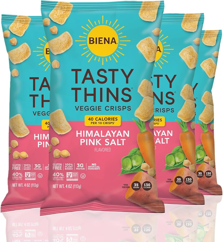 BIENA Tasty Thins Veggie Crisps – Sea Salt, 4-Pack, 4 oz Bags – Chickpeas & Veggies, Vegan, G... | Amazon (US)