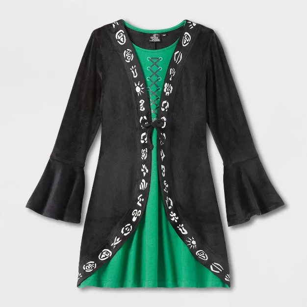 Girls' Disney Hocus Pocus Winnifred Sanderson Cosplay Dress - Black/Green | Target
