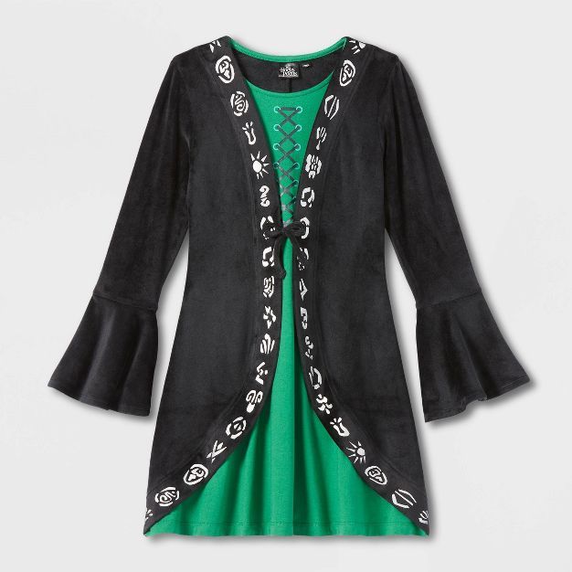 Girls' Disney Hocus Pocus Winnifred Sanderson Halloween Cosplay Dress - Black/Green | Target