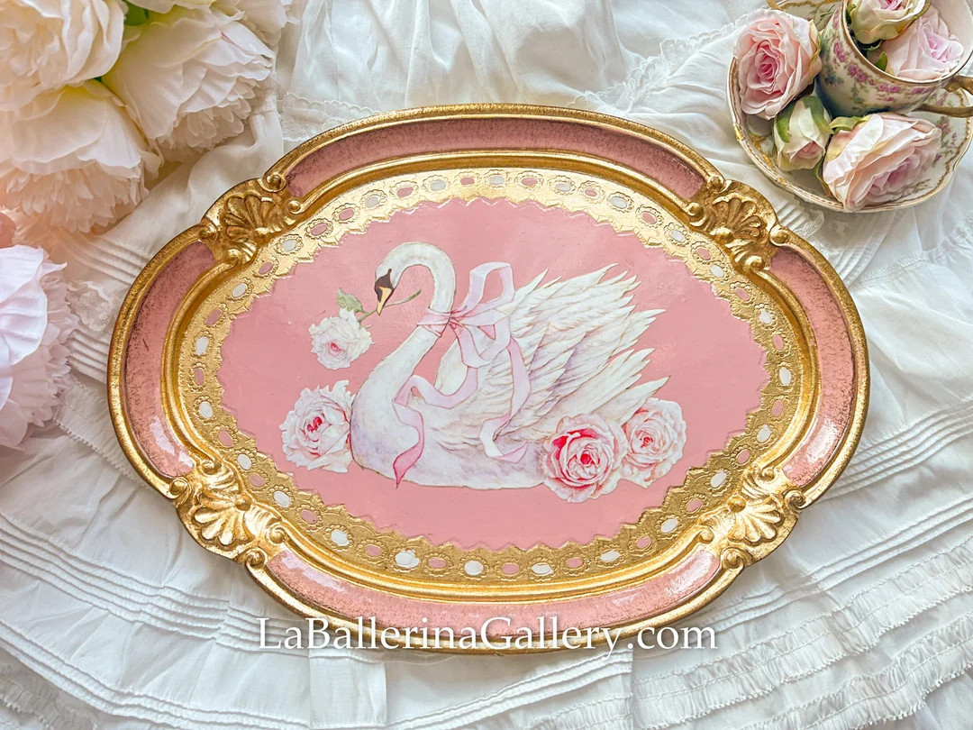 Italian Florentine Tray Wood Gold Rococo Decorative Tea Board Wedding Gift Shabby Chic Italy Illu... | Etsy (US)