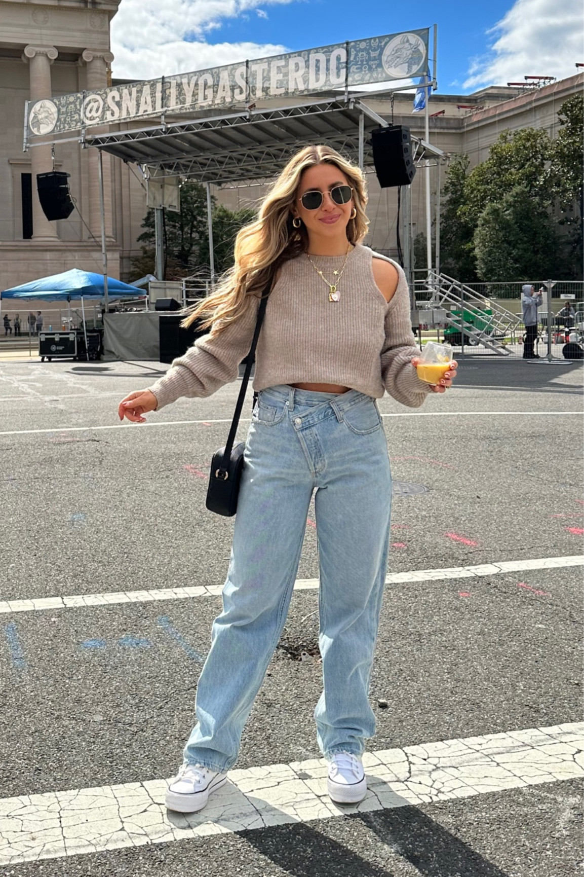 Casual fall outfit — revolve cutout sweater (size small, tts), crossover jeans (size 26, run baggy), platform converse (size 6, run slightly large), hexagonal ray bans 

#LTKSeasonal