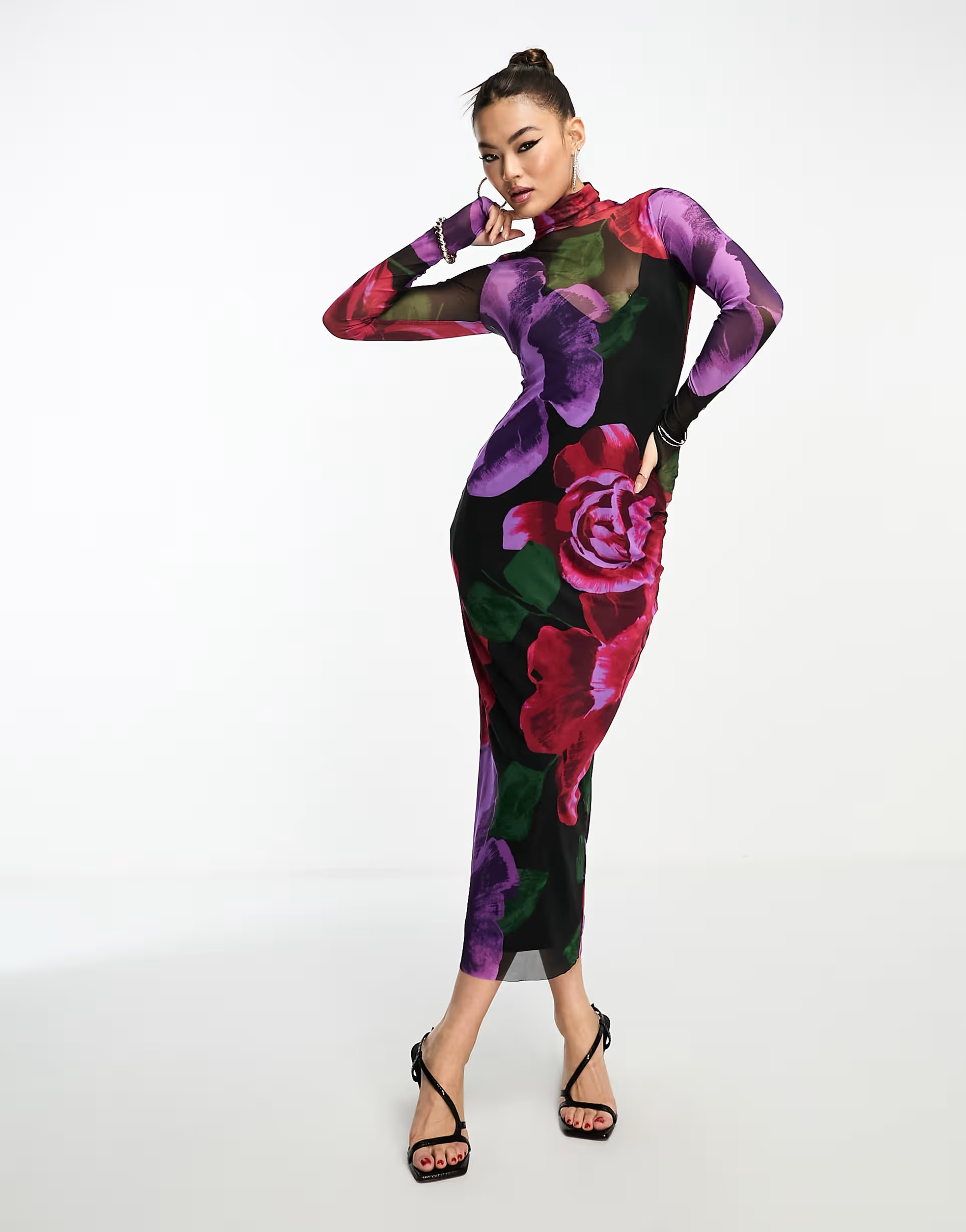 AFRM shailene midi dress in oversized floral print mesh with slip lining | ASOS (Global)