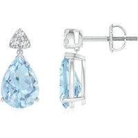 Angara 1.7 Carats Pear-Shaped Aquamarine Drop Earrings with Trio Diamonds in Platinum | Angara UK