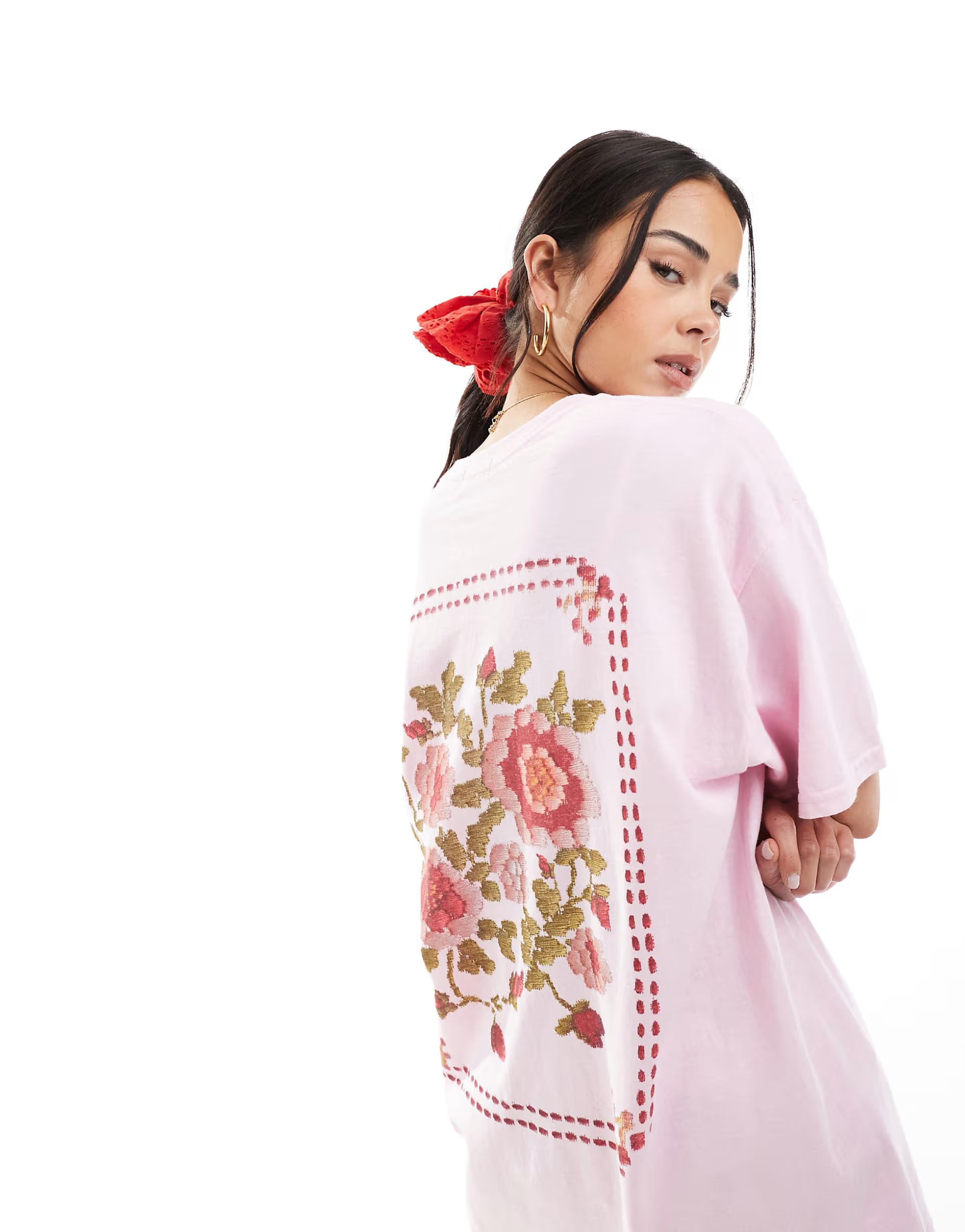 Miss Selfridge floral print oversized tee in pink | ASOS (Global)