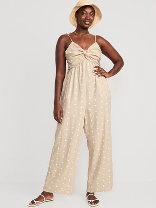 Tie-Shoulder Cropped Twist-Front Smocked Jumpsuit for Women | Old Navy (US)