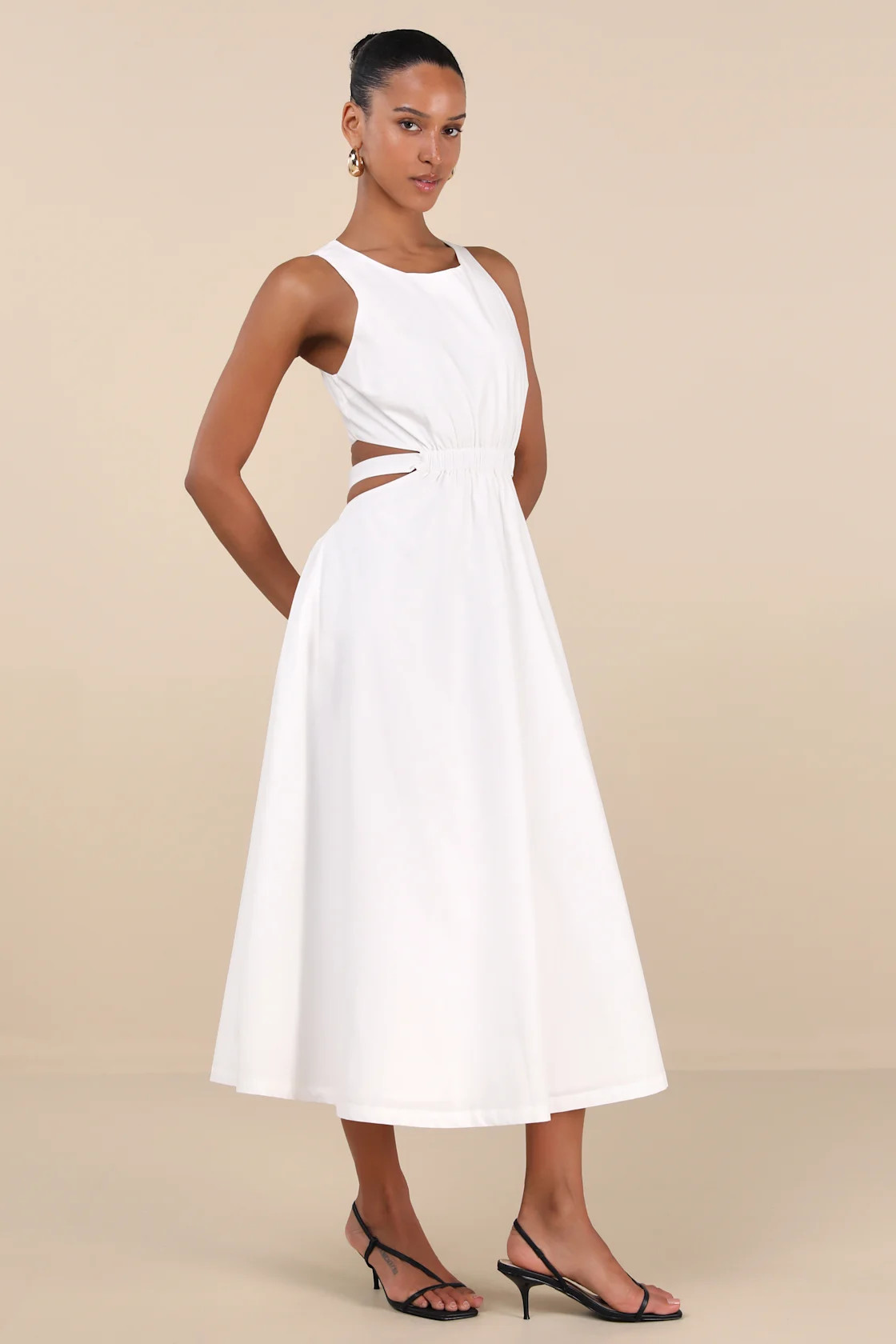 Kianne White Cutout Tie-Back Midi Dress | Lulus