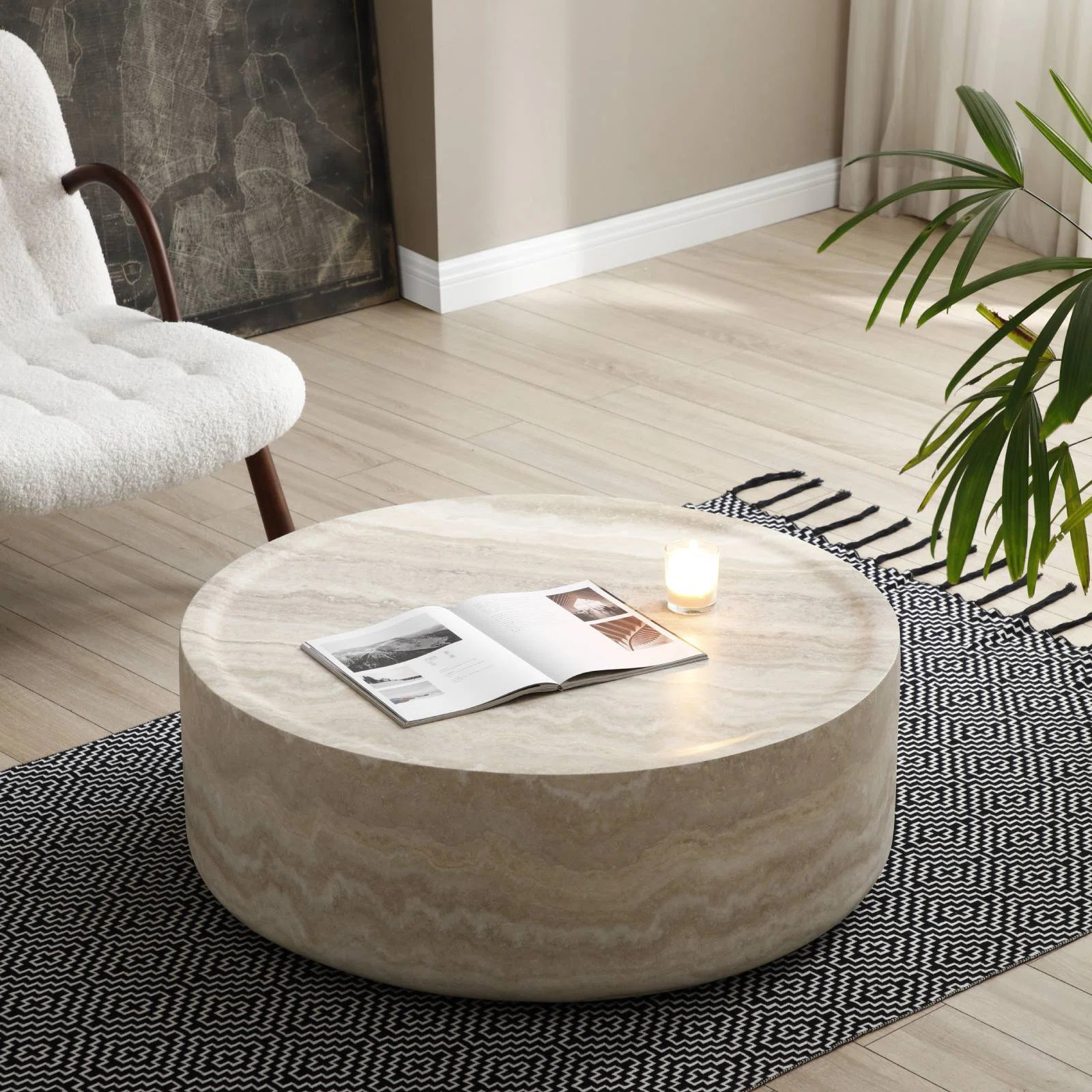 Vozelle 35.43'' Black Marble Round Coffee Table,Simple Modern Centre Cocktail Table for Living Ro... | Wayfair North America