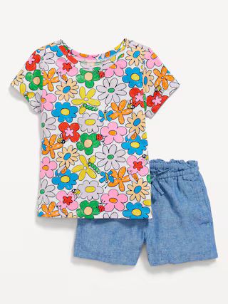 Printed T-Shirt and Solid Shorts Set for Toddler Girls | Old Navy (US)