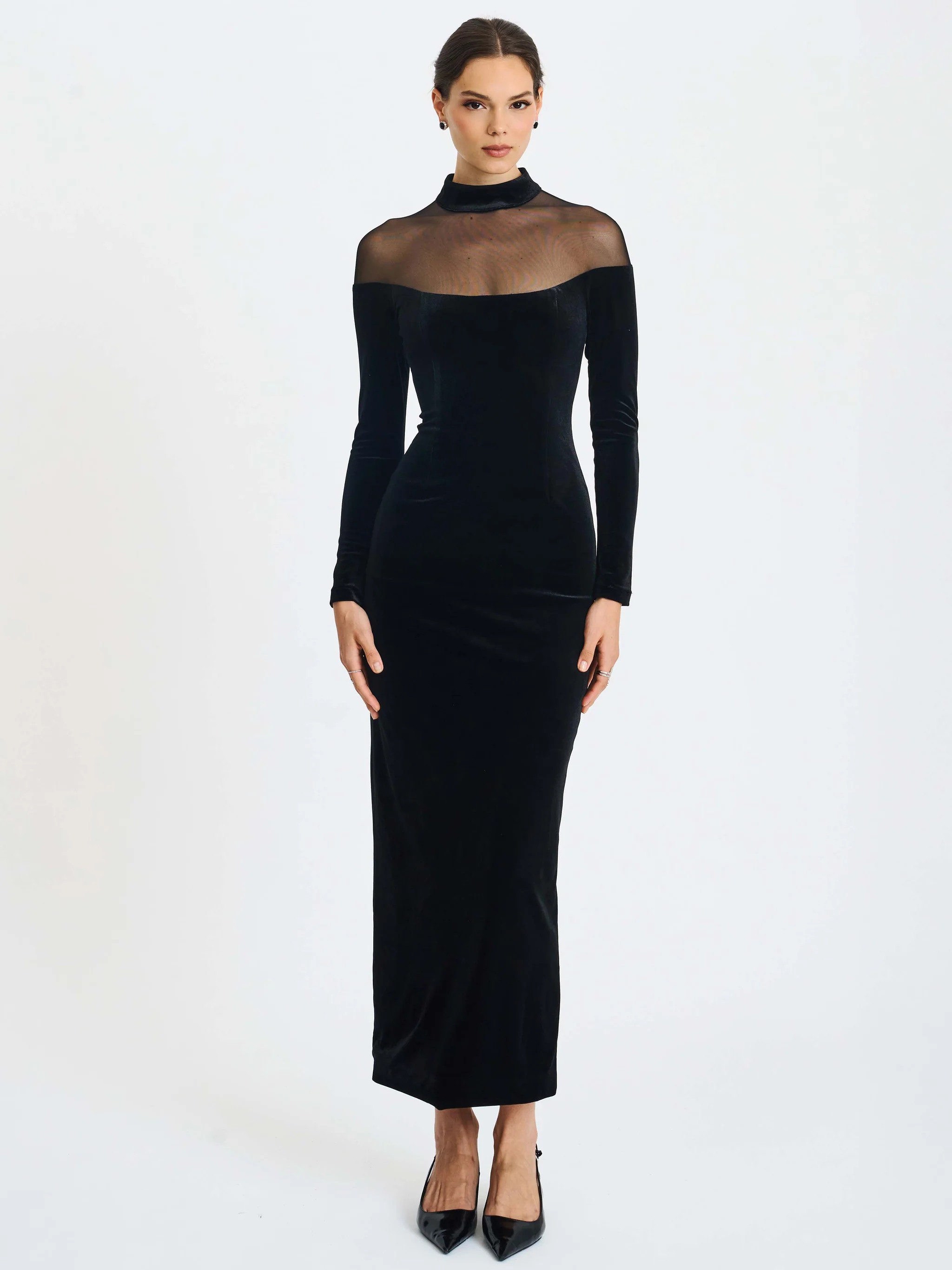 Blair Black Sheer Mock Neck Maxi Dress | Miss Circle