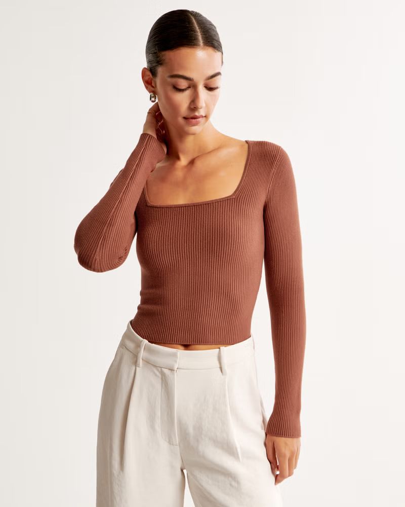 Long-Sleeve Ottoman Squareneck Top | Abercrombie & Fitch (US)