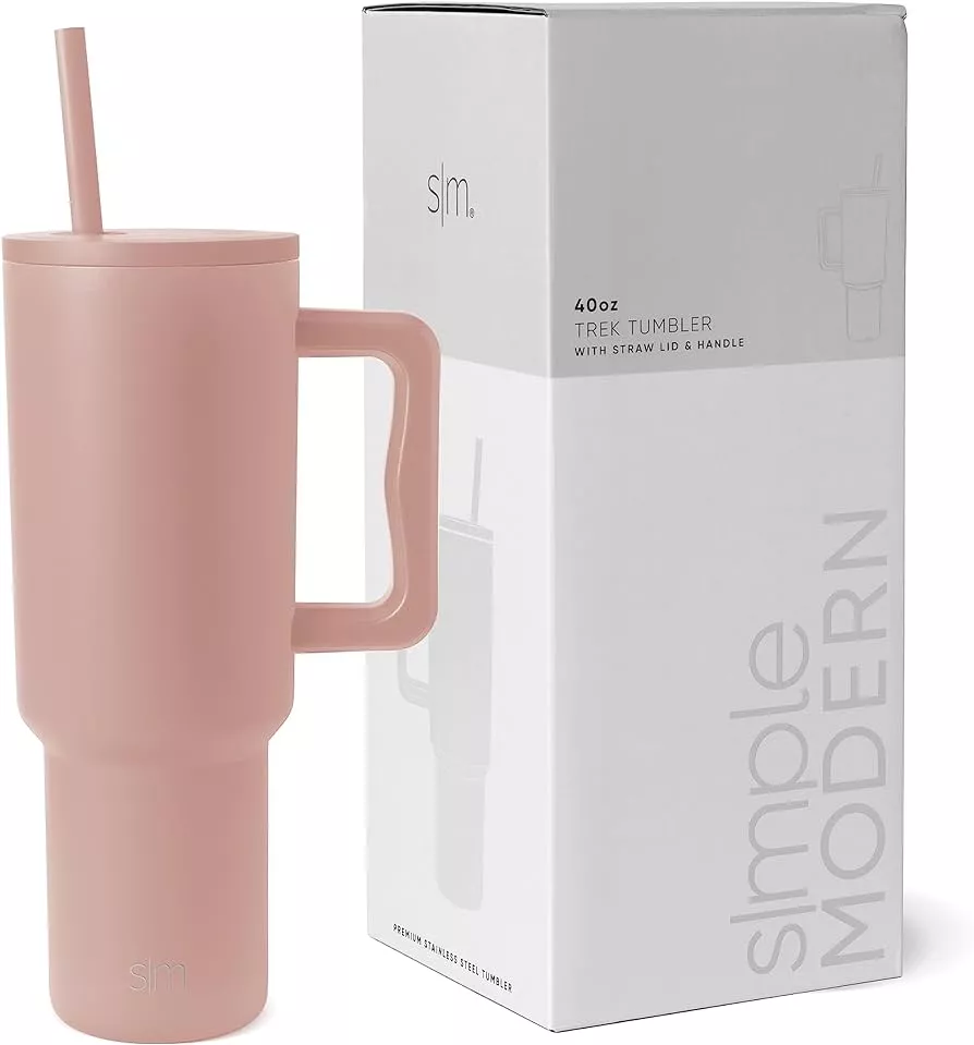 Pink Tumbler with Handle and Straw–Stainless Steel Vacuum Tumbler with Lid  and Straw for Coffee, Travel Tumblers 1L