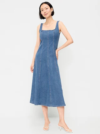 Fit & Flare Sleeveless Denim Midi Dress | Old Navy (CA)