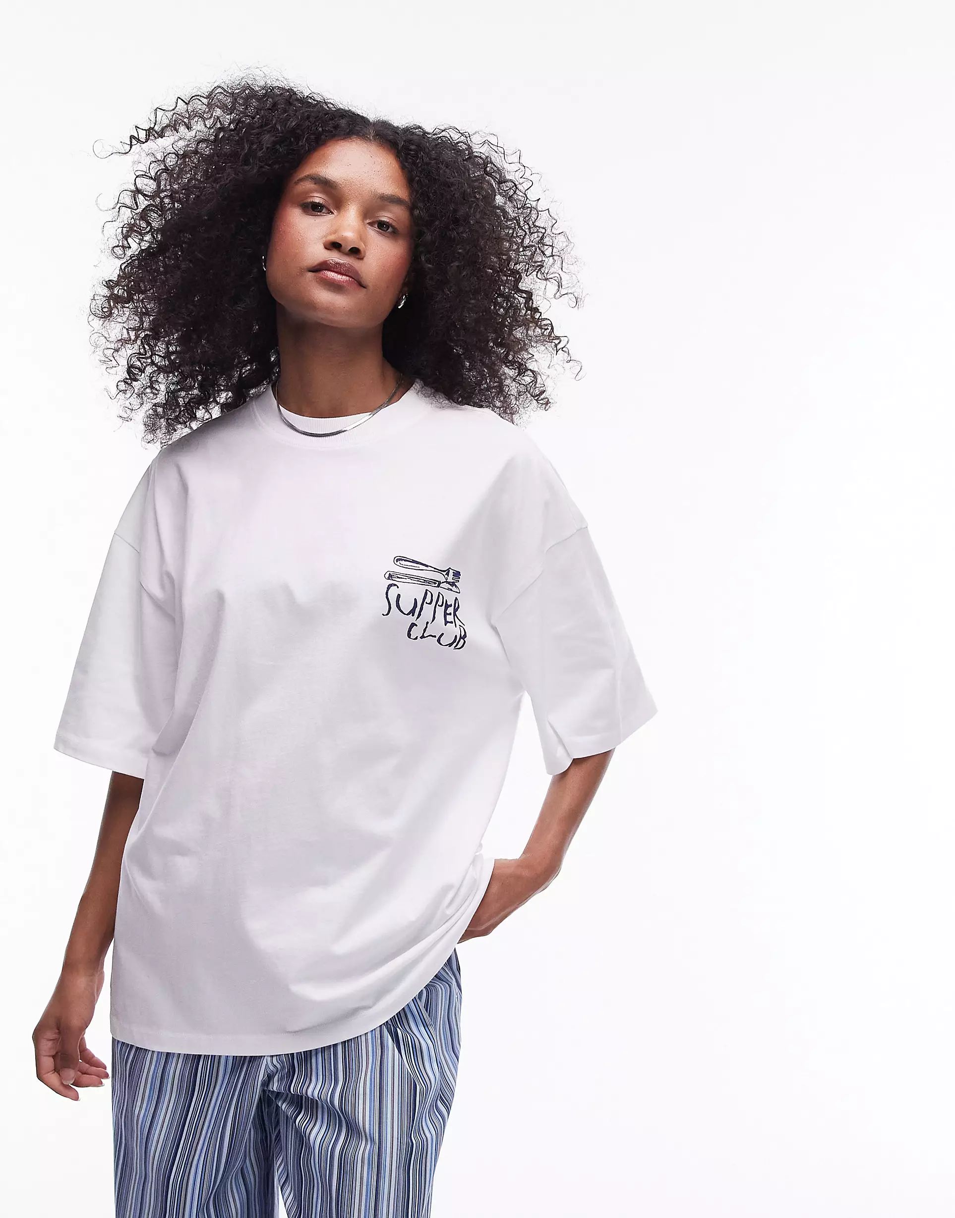 Topshop graphic supper club oversized tee in white | ASOS | ASOS (Global)