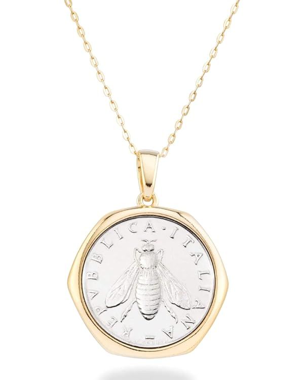 Miabella Italian 18K Gold over 925 Sterling Silver Genuine 2-Lira Bee Coin Medallion Pendant Neck... | Amazon (US)