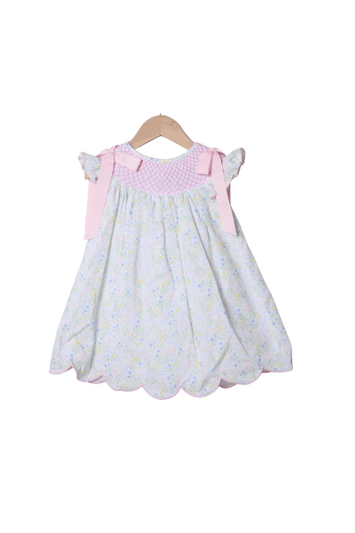 Smocked Sweet Bunny Floral Scalloped Dress | The Smocked Flamingo