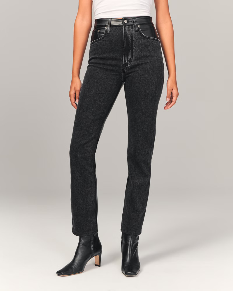 Mixed Fabric Ultra High Rise Ankle Straight Jean | Abercrombie & Fitch (US)