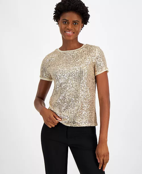 Anne Klein Women's Sequined T-Shirt - Macy's | Macy's