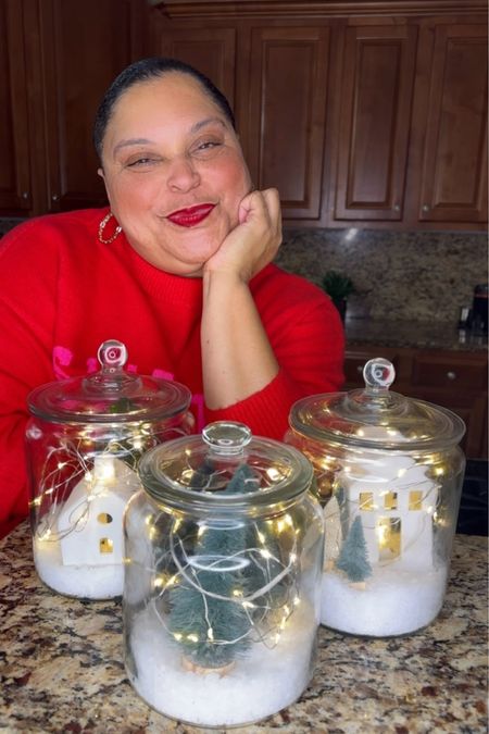 DIY Christmas Village Jars - so simple and fun for the holidays 
Glass Jars Epsom Salt Ceramic Houses Bottle Brush Trees 

#LTKSeasonal #LTKHoliday #LTKhome