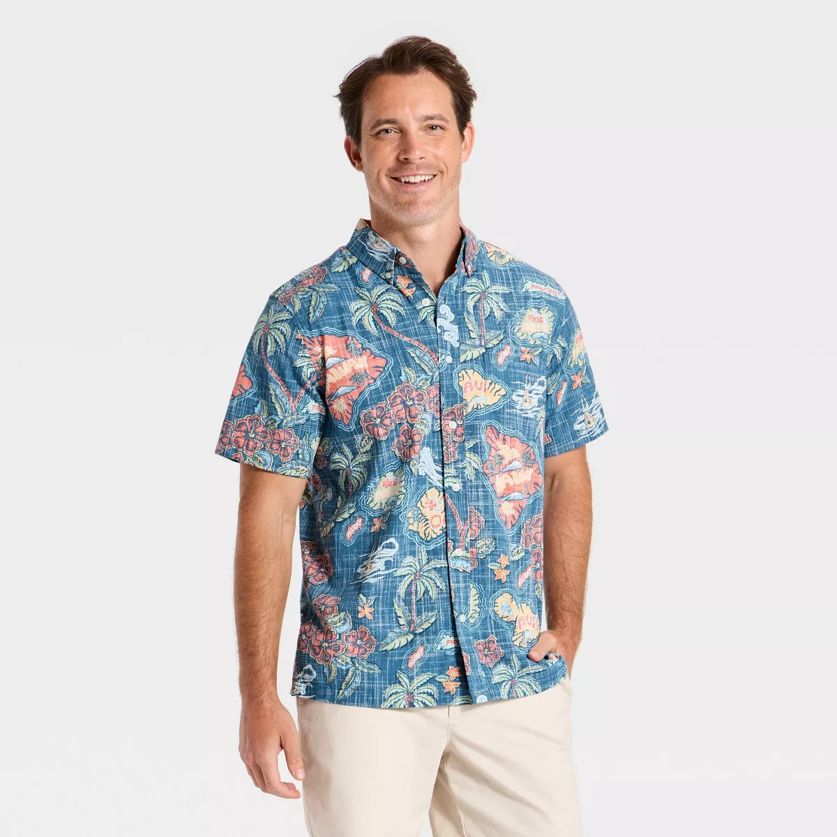 Men's Short Sleeve Beach Button-Down Shirt - Goodfellow & Co™ x Reyn Spooner Navy M | Target