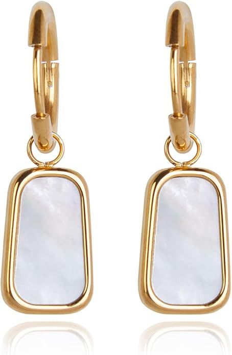 Amazon.com: Long Plate Earrings For Women Trendy Inlaid with Natural White Sea Shell Titanium Ste... | Amazon (US)