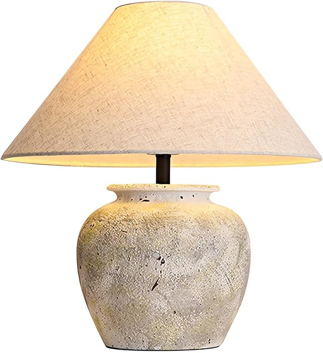 Farmhouse Table Lamps White Clay Pot Ceramic Lamps Creative Ceramic Lamp Body with White Textured... | Amazon (US)