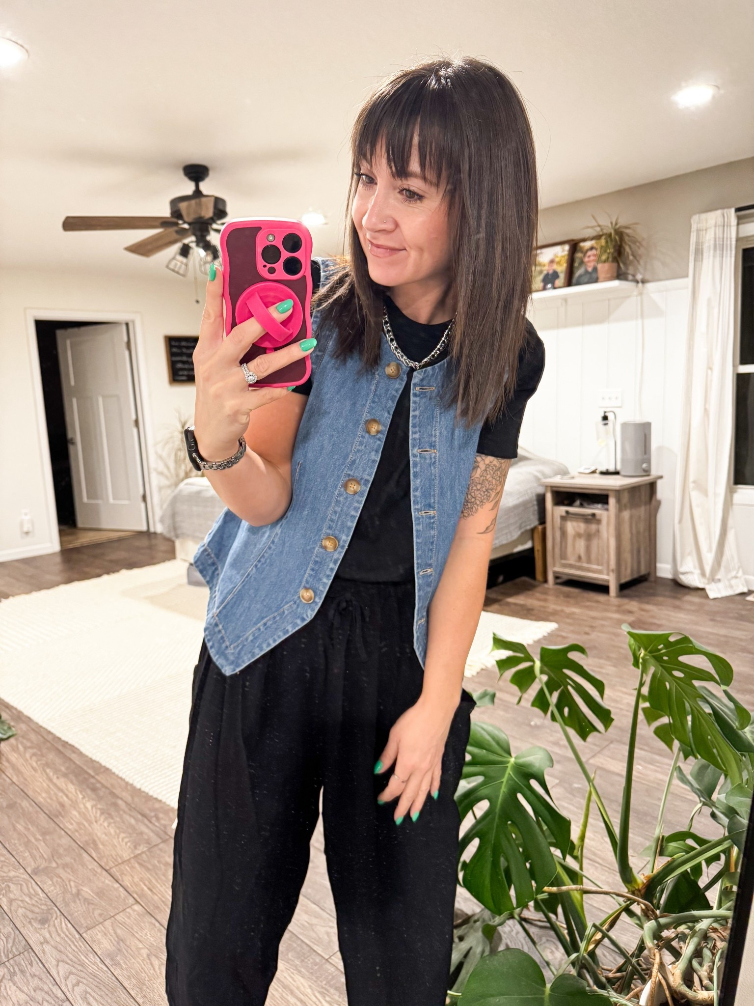 Denim vests are my favorite, and these comfy pants have officially came back out of the closet closet!

Vest small 
Shirt small 
Pants XS 

#LTKmomlife #LTKU #LTKootd